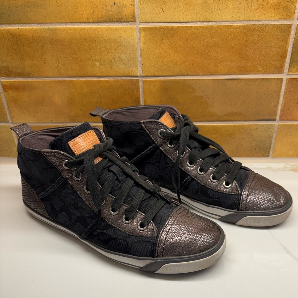 Coach High Top Canvas and Leather Sneakers Shoes